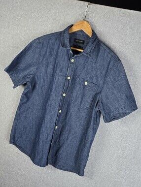 Banana Republic Linen Blend Shirt Sleeve Button Front Shirt Blue Sz L